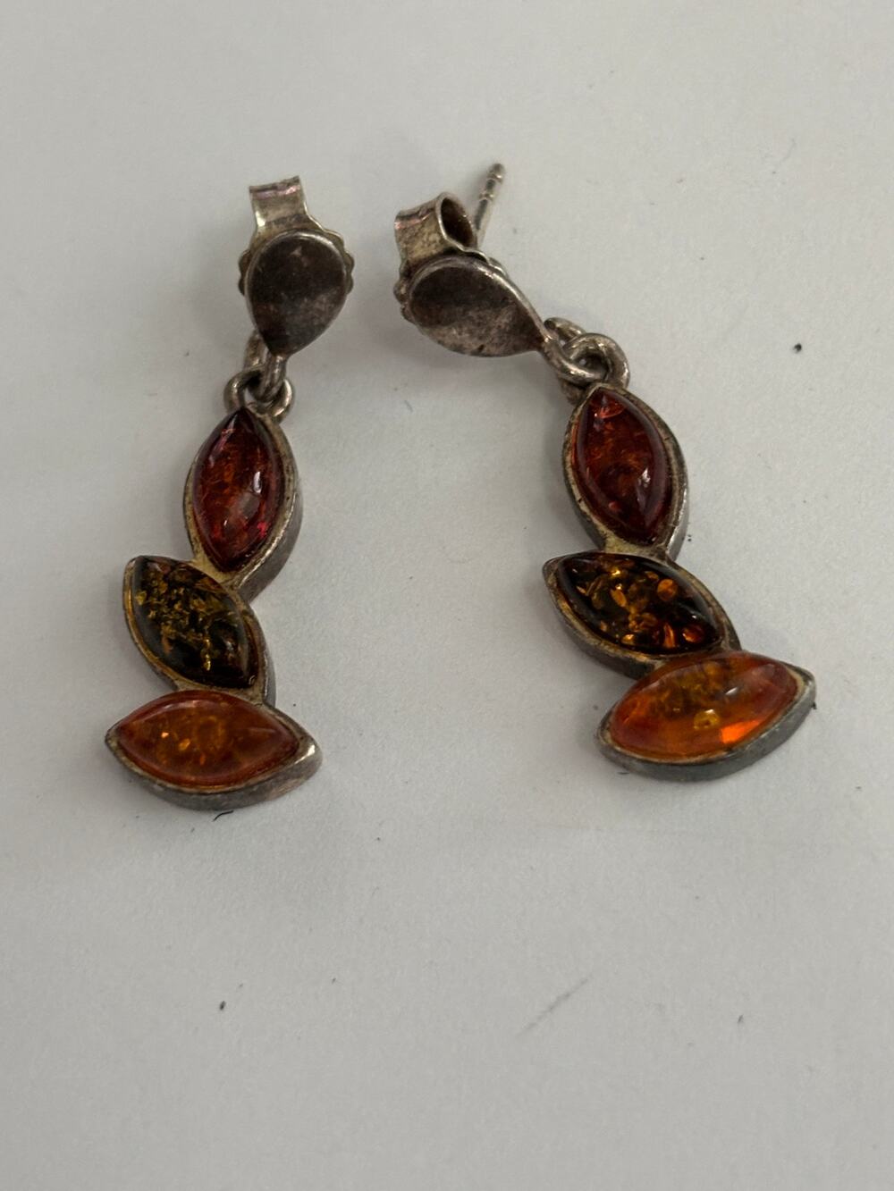 Sterling Silver Amber Earrings Dangle